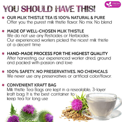 FreshDrinkUS, Premium 205 Milk Thistle Tea Bags, 100% Natural & Pure from Milk Thistle Seeds. Milk Thistle Seed Herbal Tea. Made with Natural Material Tea Bags. No Sugar, No Caffeine, No Gluten, Vegan.