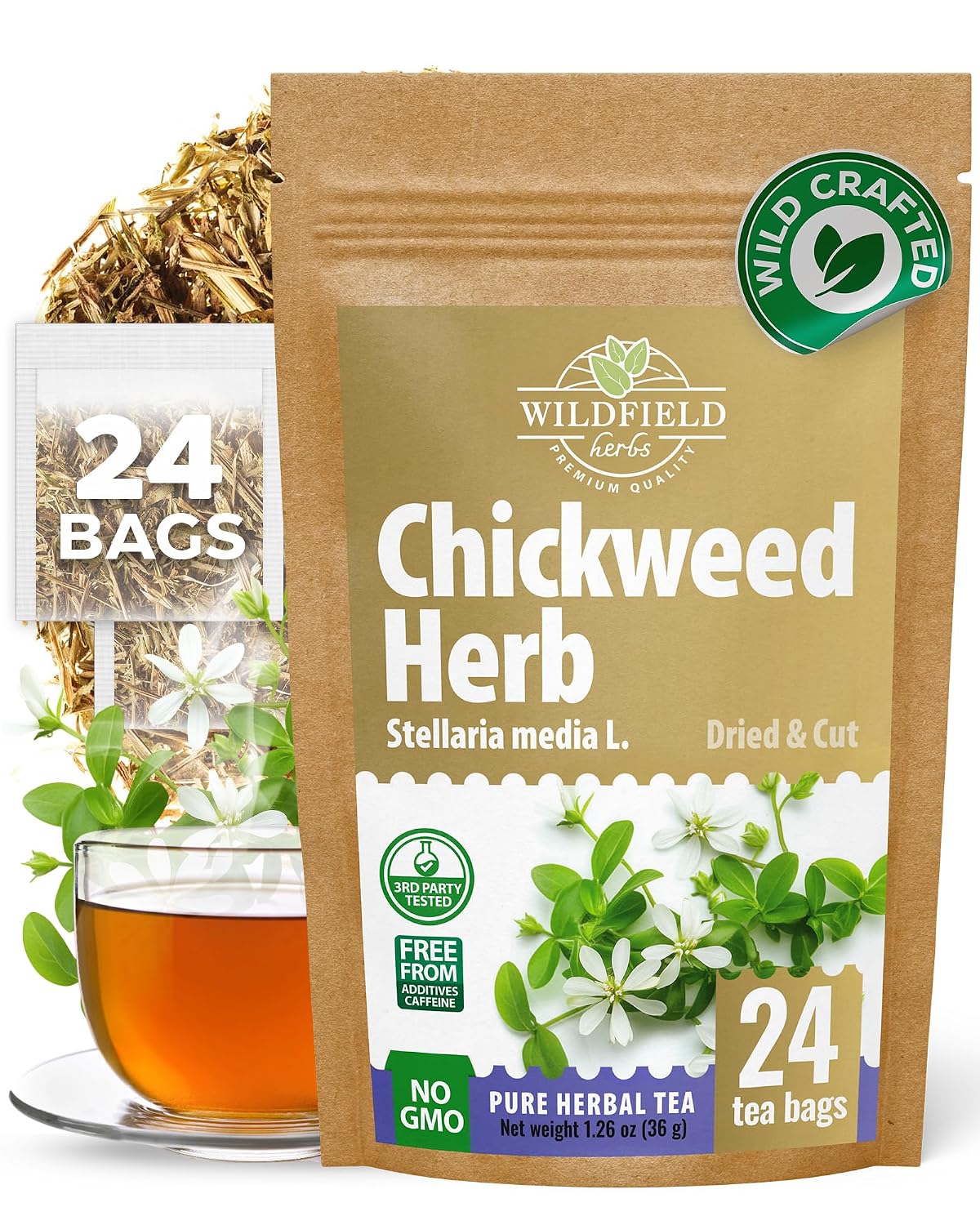 24 Bags Chickweed Herb Chickweed Tea (Stellaria Media) - 24 Count 2g Tea Bags Capiqui