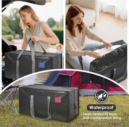 Moving Bags Heavy Duty 210GSM with Full-Open Side Zipper, 93L 220lbs Waterproof Foldable Storage Totes for College Dorm Move-In, Moving Boxes Alternative & Home Organization, Blue