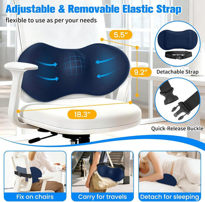 SweetSlubr Lumbar Support Pillow for Office Chair - Memory Foam Lumbar Pillow with Detachable Strap & Breathable Cover, Ergonomic Back Support for Office Chair, Car Seat Cushion, Bed Rest (Black)
