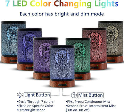 EQUSUPRO Essential Oil Diffuser 300ml Metal Electric Ultrasonic Diffuser for Large Room with Auto Shut-Off, 4 Timer Setting &7 Colors Night Light for Home