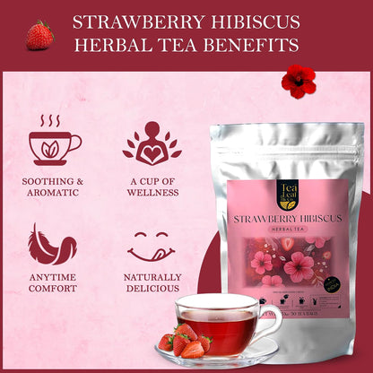 Strawberry Hibiscus Herbal Tea 100gm, Natural Herbal Infusion, 50 Tea Bags