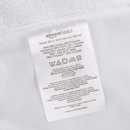 Amazon Basics Waterproof Breathable Mattress Protector, Queen Size, 18 inch Deep, Machine Washable, White