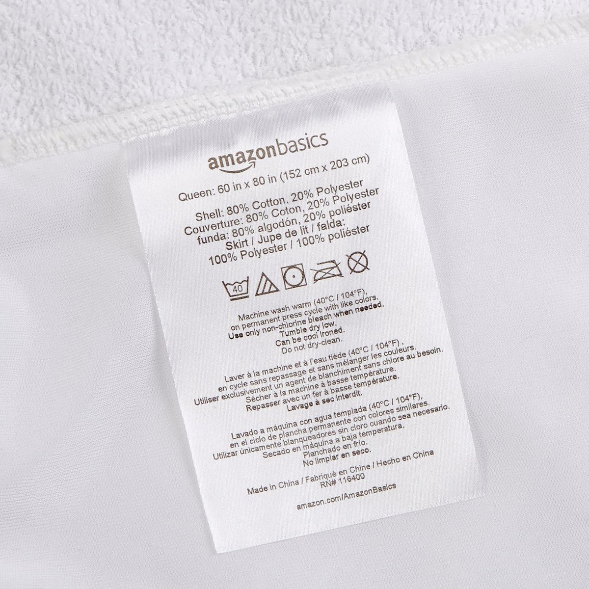 Amazon Basics Waterproof Breathable Mattress Protector, Queen Size, 18 inch Deep, Machine Washable, White