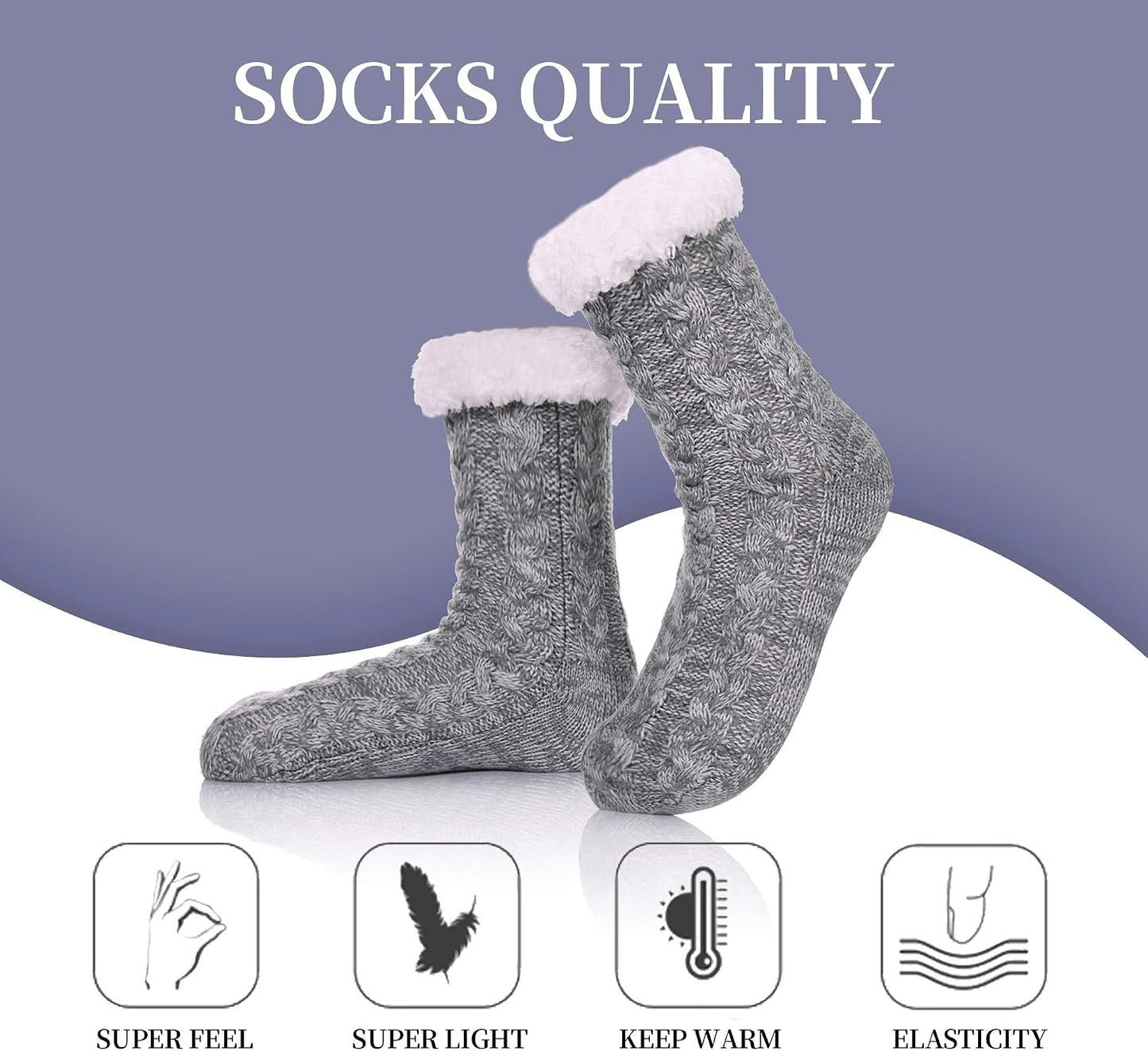 SDBING Women's Winter Super Soft Warm Cozy Fleece Lined Fuzzy Slipper Socks with Grippers
