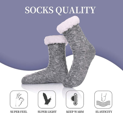 SDBING Women's Winter Super Soft Warm Cozy Fleece Lined Fuzzy Slipper Socks with Grippers