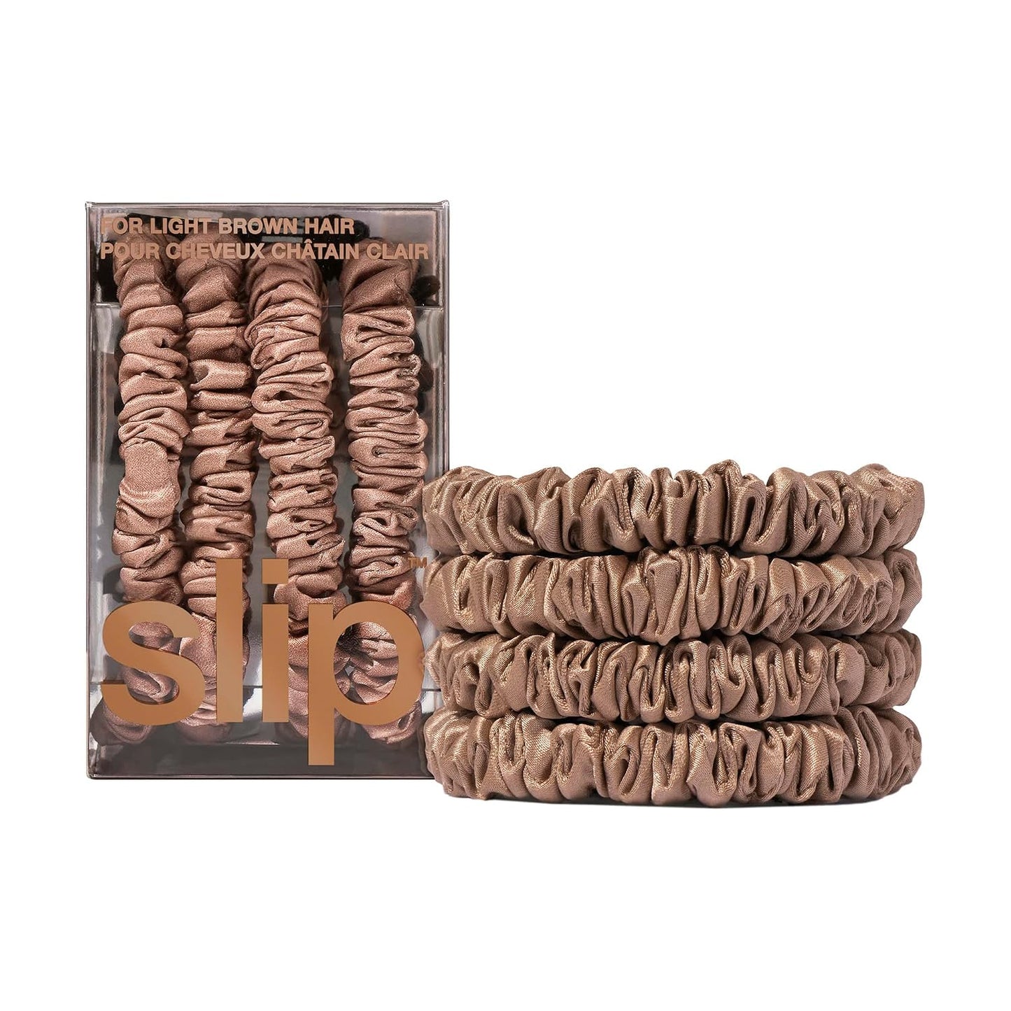 Slip Silk Hair Ties — Skinny Silk Black Scrunchies, No Damage, No Crease, Anti-Breakage |100% Mulberry Silk | All Hair Types | Made with Proprietary Slipsilk™ | Set of 4