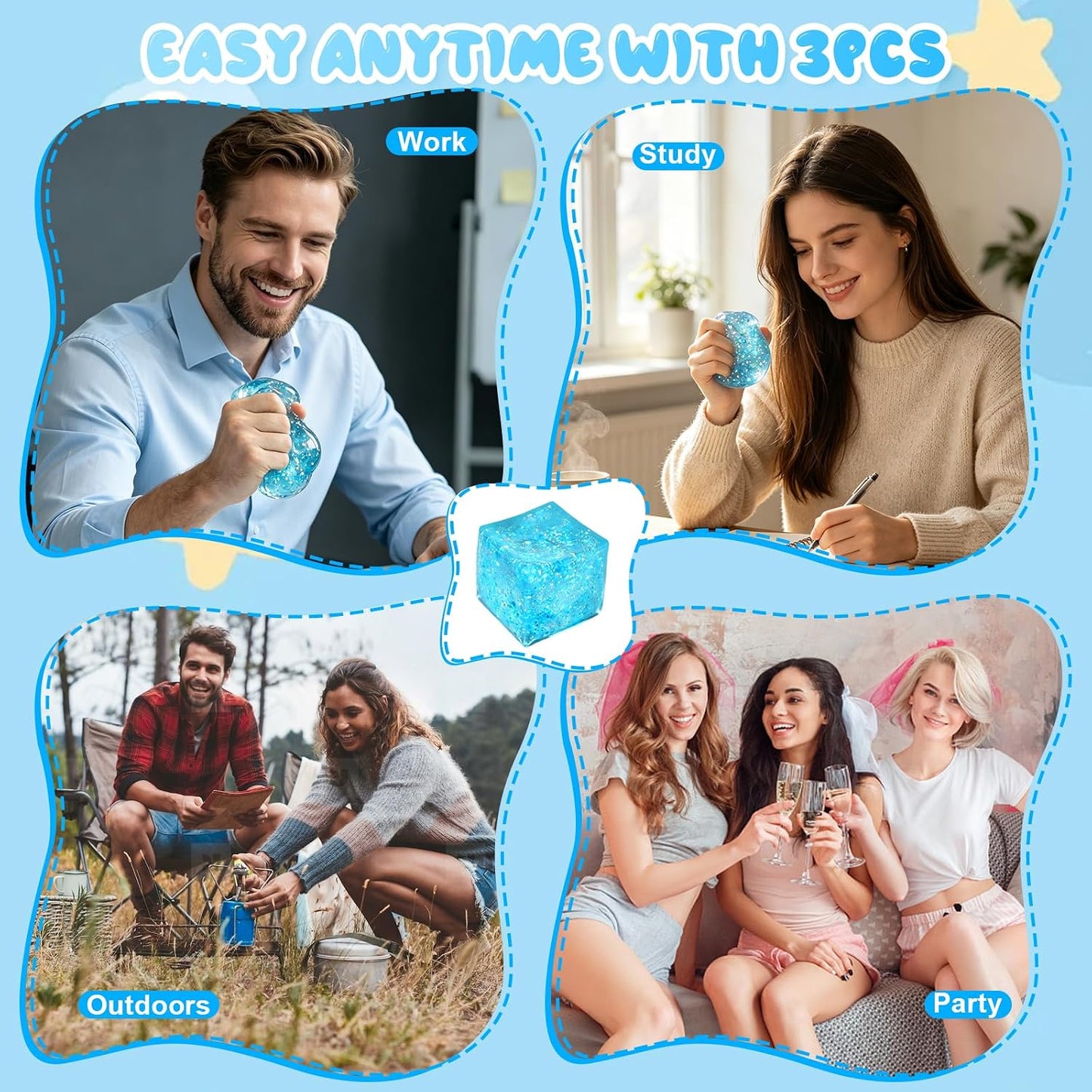 Nice Ice Cube Sensory Squeeze, Ice Cube Squishy Stress Balls for Adults Slow Rise Squishies with Solid Squish Soft Fidgets Malt Sugar Squishy for Anxiety Relief Focus