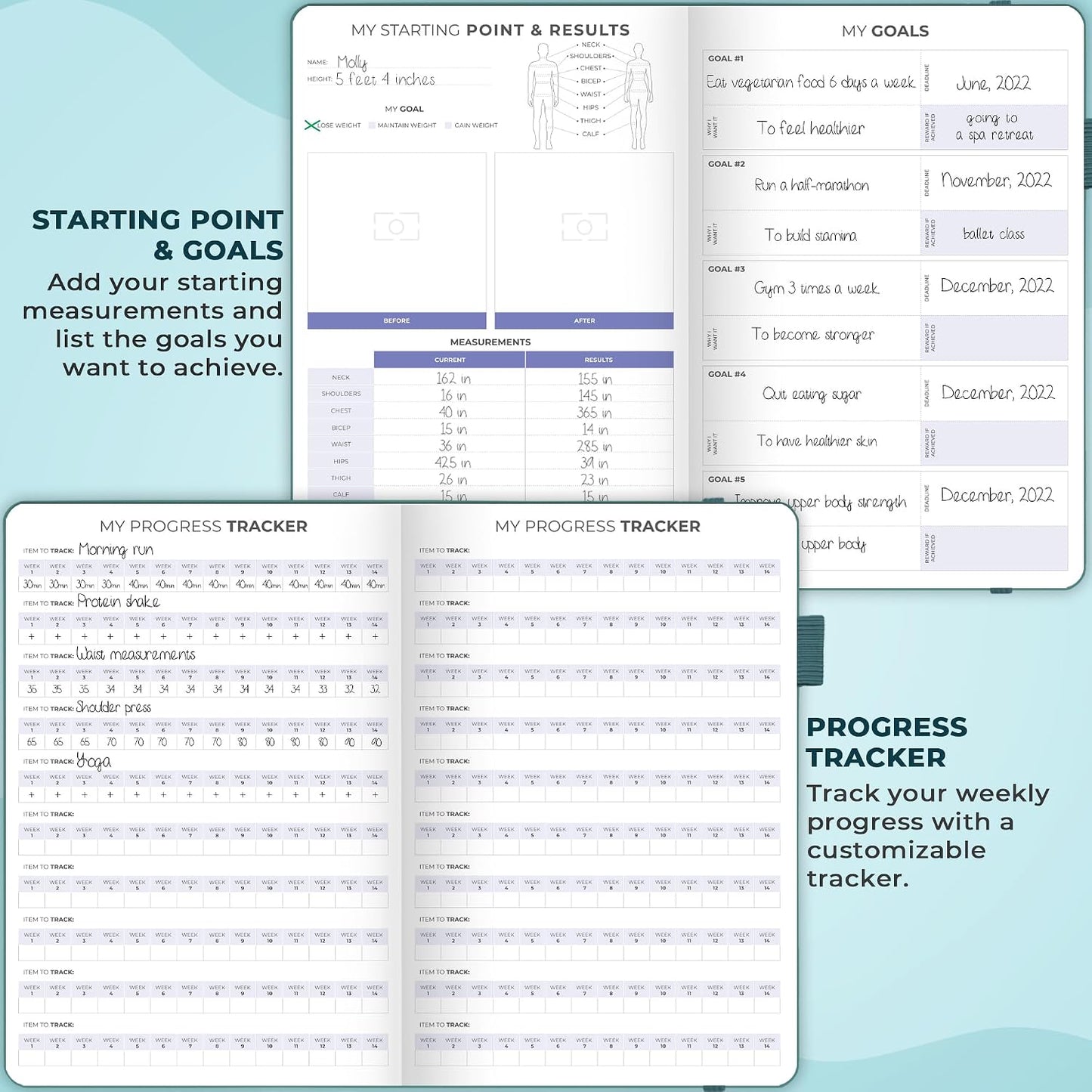Clever Fox Fitness & Food Journal – Nutrition & Workout Planner for Women & Men – Diet & Gym Exercise Log Book with Calendars, Diet & Training Trackers - Undated, A5 Size, Hardcover (Forest Green)