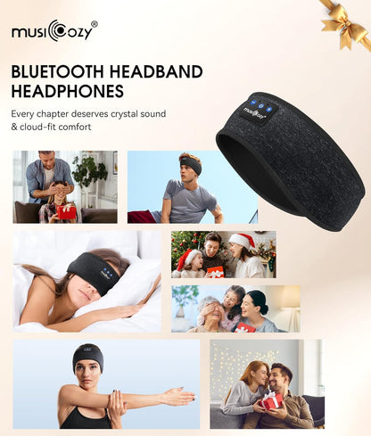 MUSICOZY Sleep Headphones Bluetooth 5.4 Headband, Wireless Earphones Music Sleep Earbuds Sleeping Eye Mask with HD Stereo Speakers for Workout Running Travel Yoga, Ideal Gifts for Men Women Mom Dad