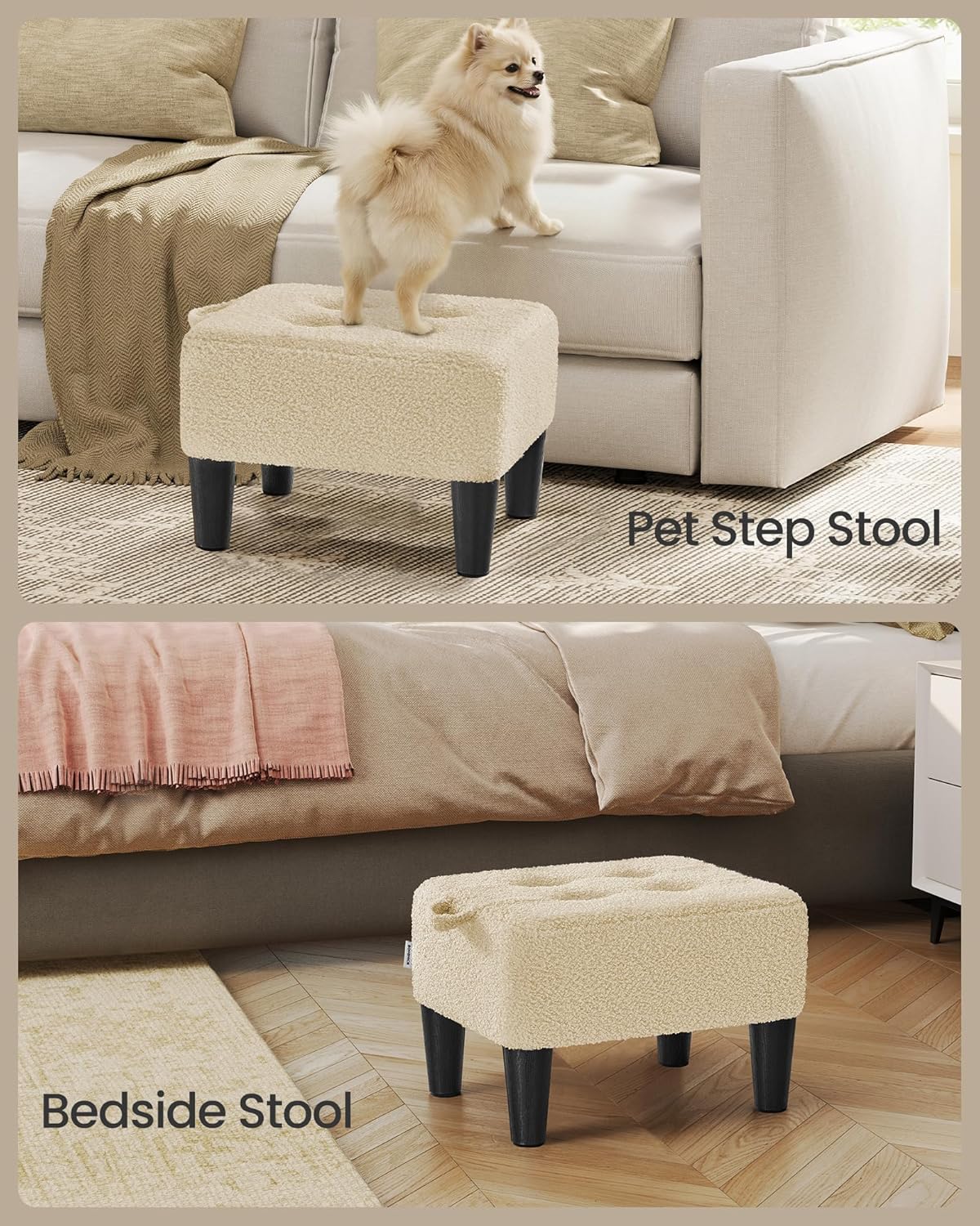 SONGMICS Foot Stool with Legs, Small Footstool Ottoman, Linen-Look Fabric Seat with Thick Cushion, for Living Room, Bedroom, Entryway, 330 lb Weight Capacity, Dark Gray ULOM502G01
