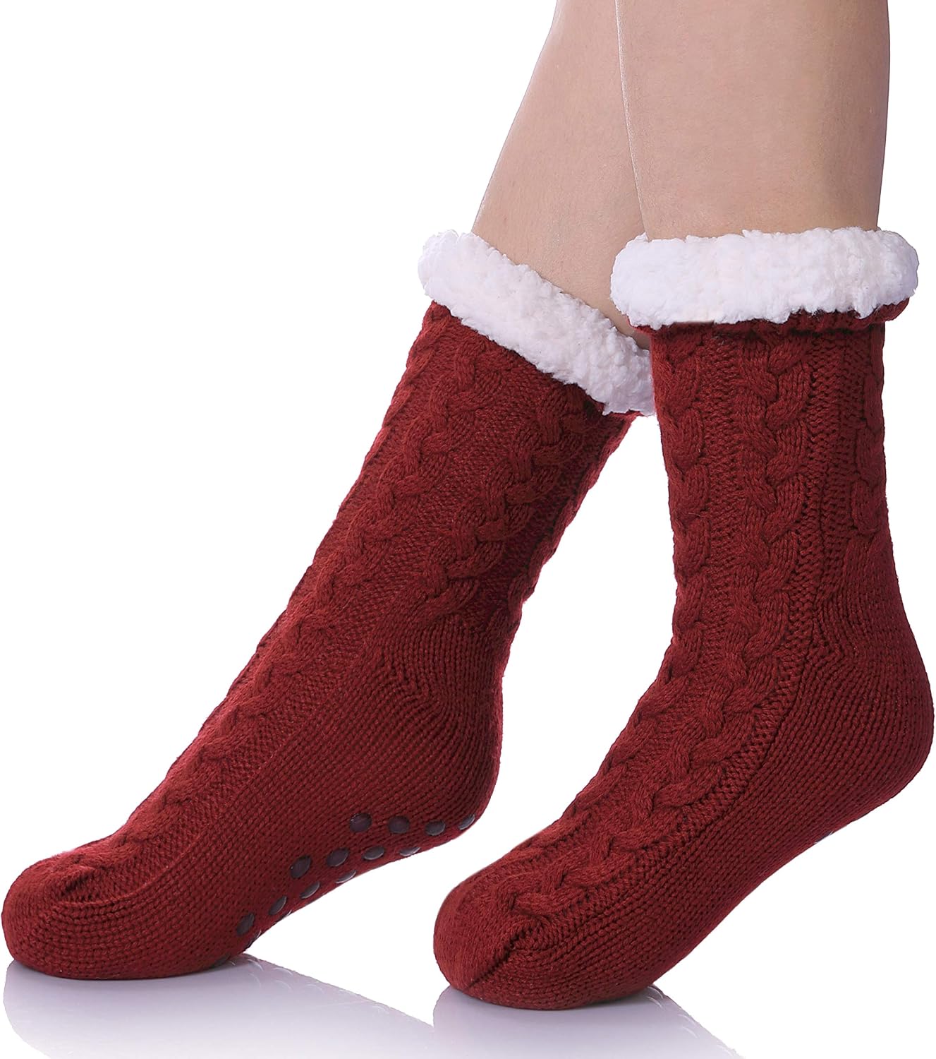 SDBING Women's Winter Super Soft Warm Cozy Fleece Lined Fuzzy Slipper Socks with Grippers