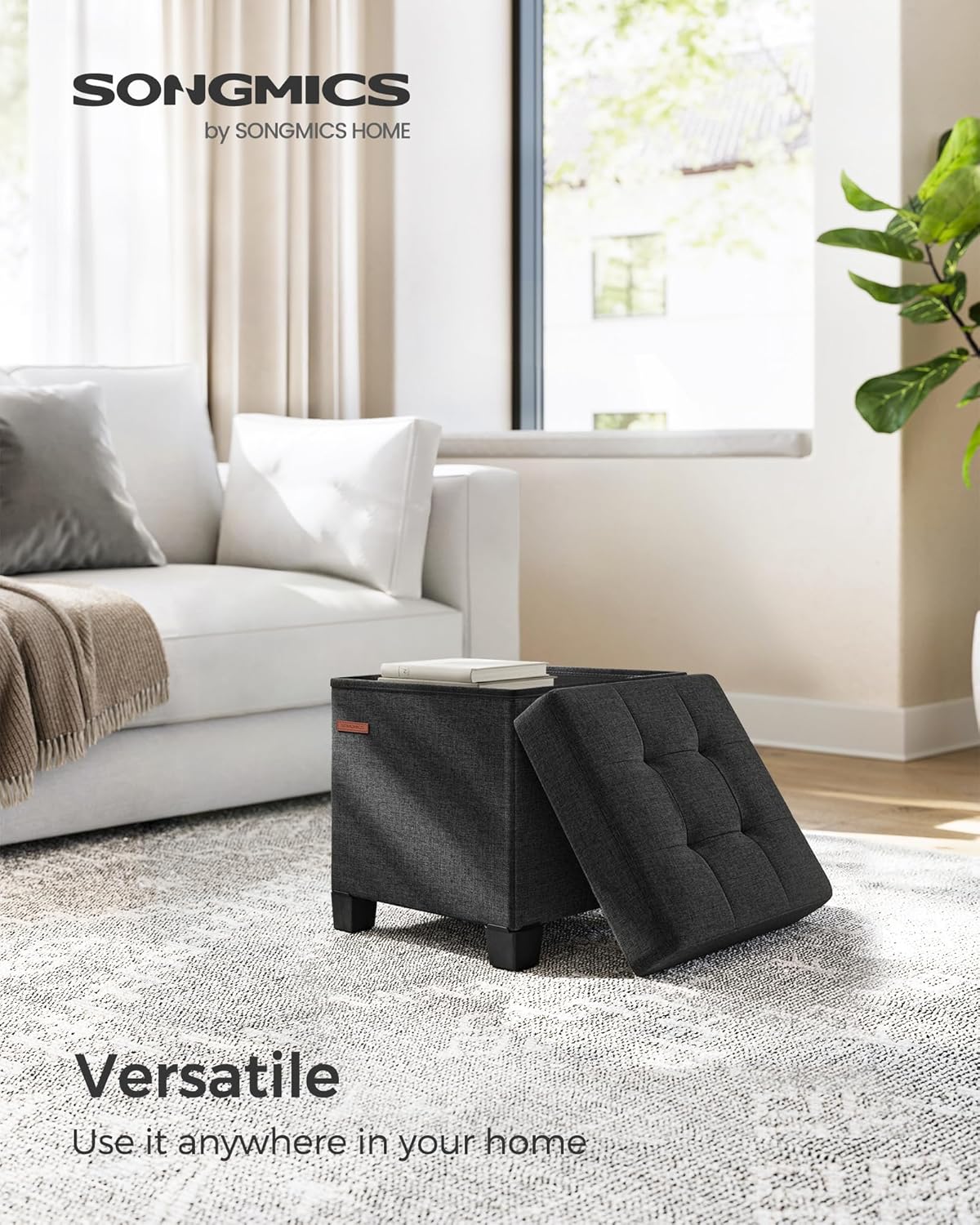 SONGMICS Storage Ottoman, Small Ottoman Foot Rest with Legs, 12.6 x 15.7 x 13.2 Inches Foot Stool, Load up to 660 lb, for Living Room, Bedroom, Dorm, Slate Gray ULSF012G01