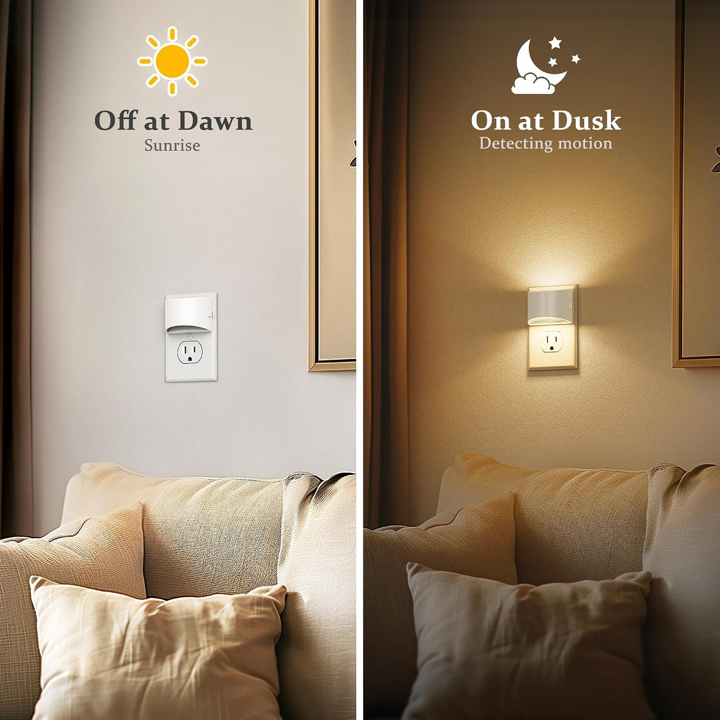JandCase Night Light, Modern Night Lights Plug into Wall,2 Pack Dusk to Dawn Sensor Nightlight, Amber Brightness Adjustable Nightlight for Kids Bathroom Hallway Kitchen Bedroom Decor
