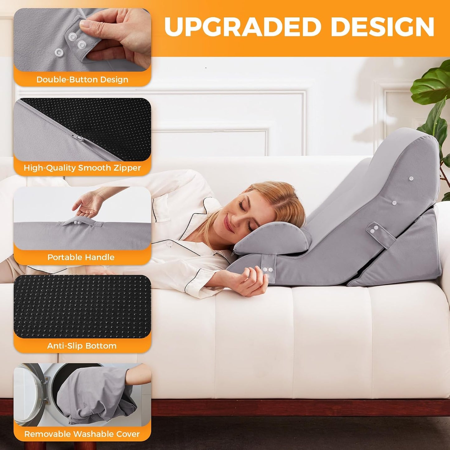 Ruqmuis Wedge Pillow Set for After Surgery, Bed Wedge Pillow, White