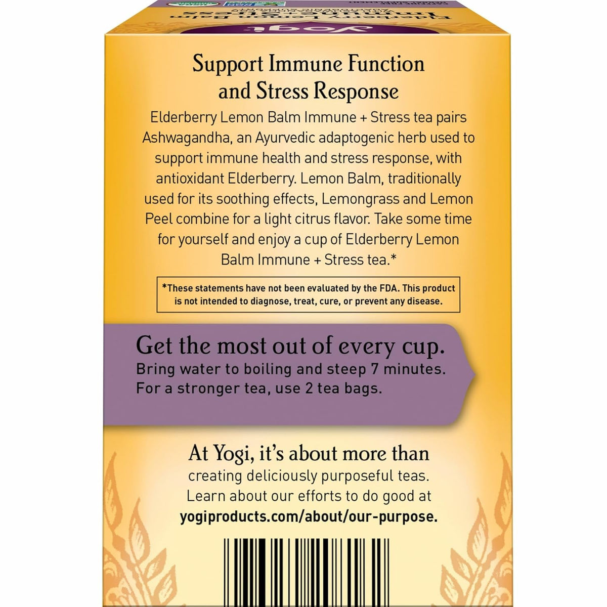 Yogi Elderberry Lemon Balm Immune & Stress Tea, 16 Tea Bags (6 Pack)