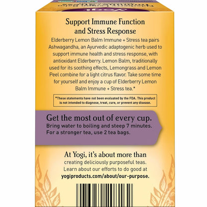 Yogi Elderberry Lemon Balm Immune & Stress Tea, 16 Tea Bags (6 Pack)