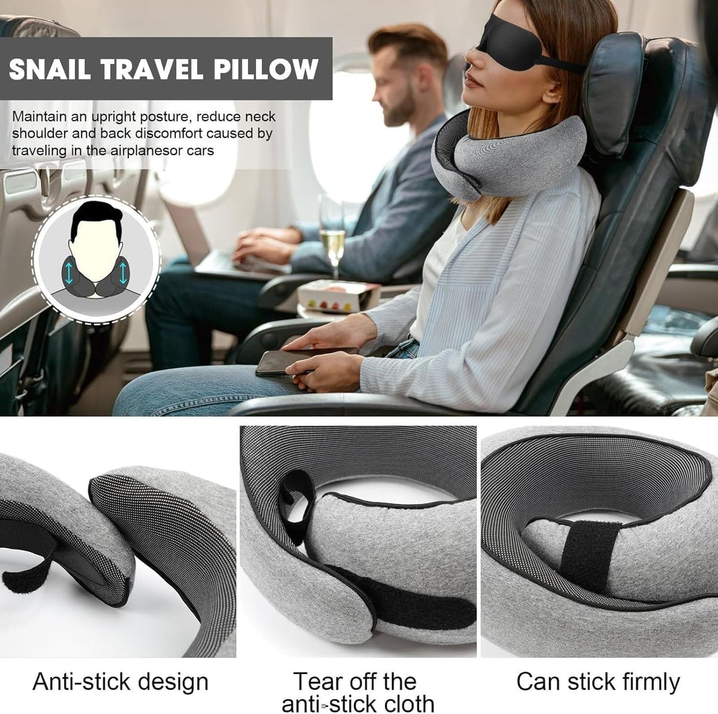 WEERSHUN Travel Pillow for Airplanes, 2026 New Memory Foam Neck Pillow with Chin Wrap for Traveling, Suitable for Airplanes, Offices and Cars (Dark Gray)