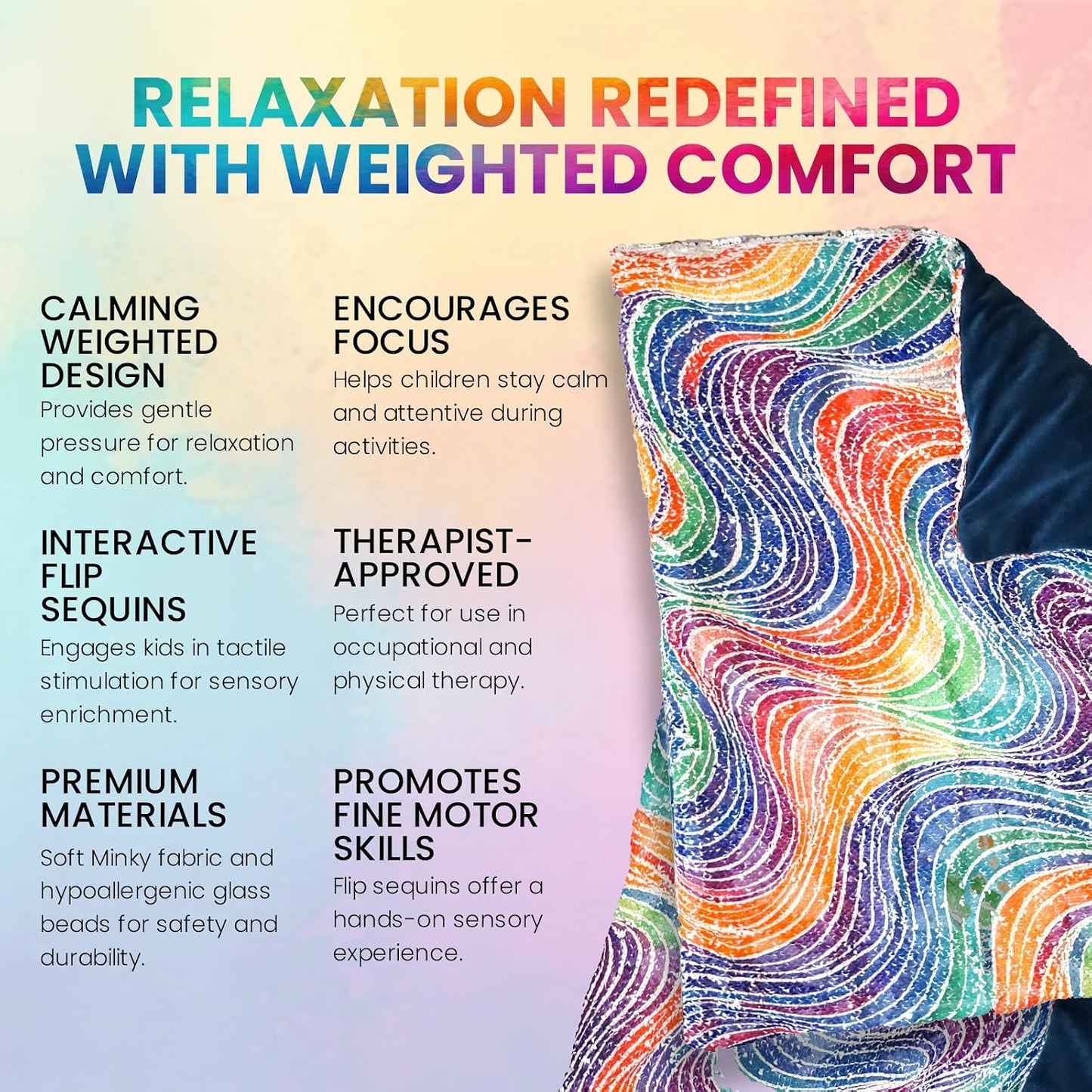 Weighted Lap Pad for Kids, 20 x 17 in, 5 lb Sequin Sensory Blanket