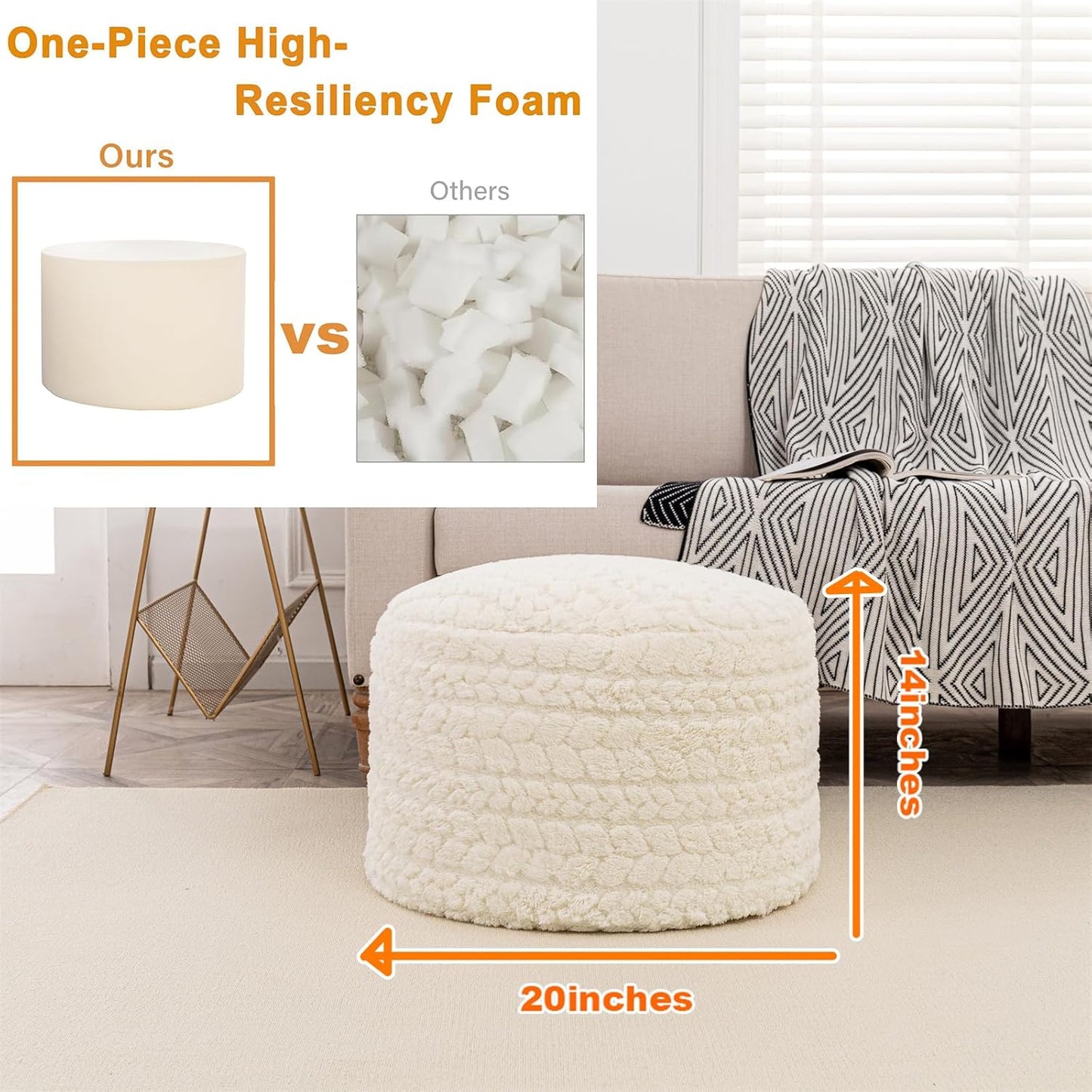 Round Pouf Ottoman 20 x 20 x 14 Inches Boho Poof Home Decor Floor Pouffe Ottoman Foot Rest for Couch Sofa Bean Bag Chairs Living Room Bedroom (Green)