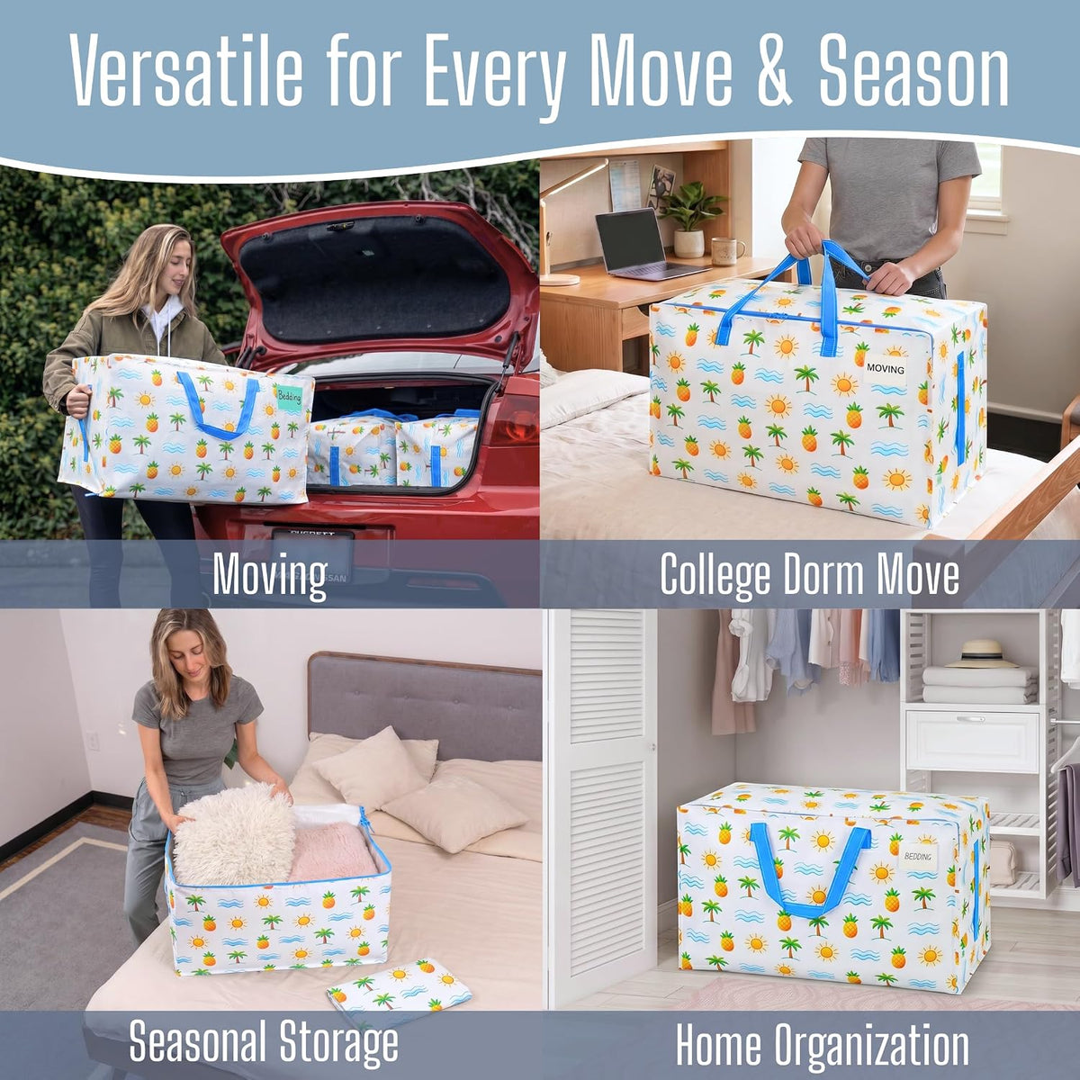 VENO Clear Extra Large Moving Bags & Storage Totes, Heavy Duty Organizer with Reinforced Handles & Strong Zippers for Clothes, College Dorm Essentials, Moving Supplies