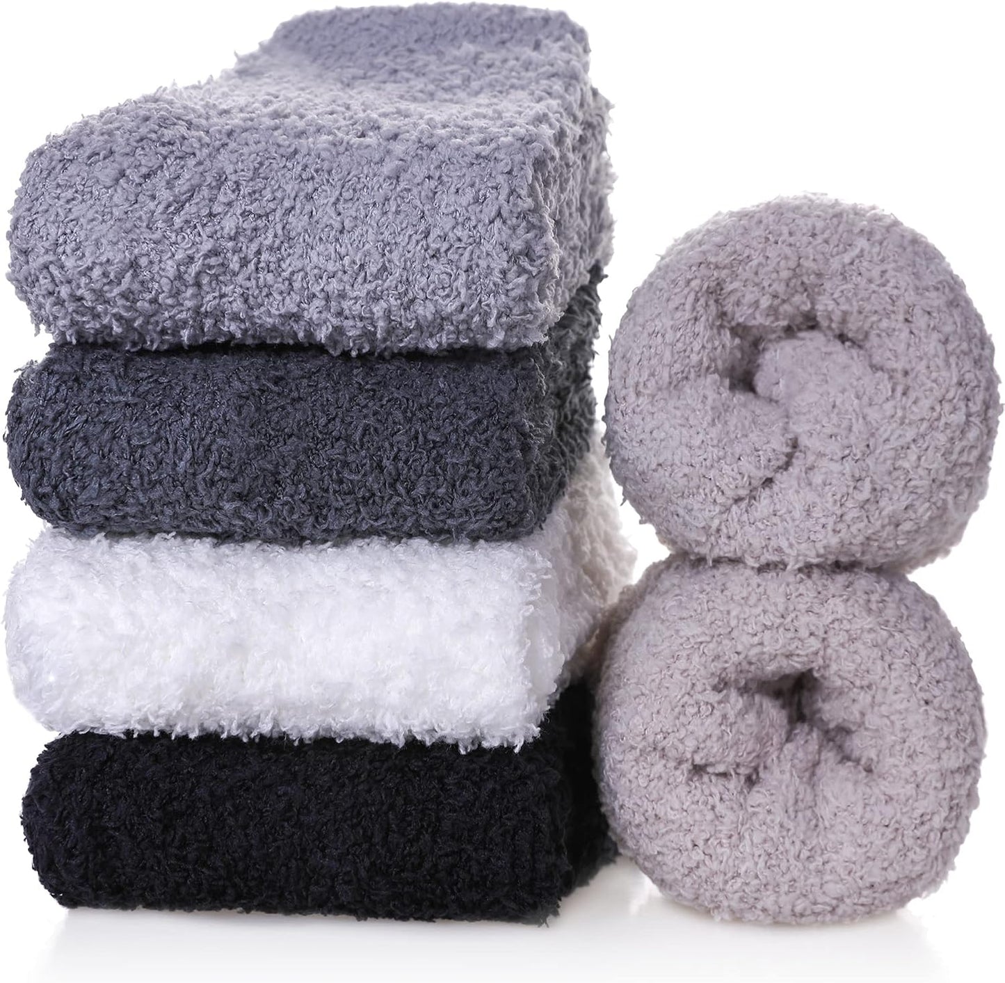 SDBING Fuzzy Socks for Women Soft Fluffy Home Sleeping Socks Cozy Warm Slipper Socks 6 or 5 Pairs