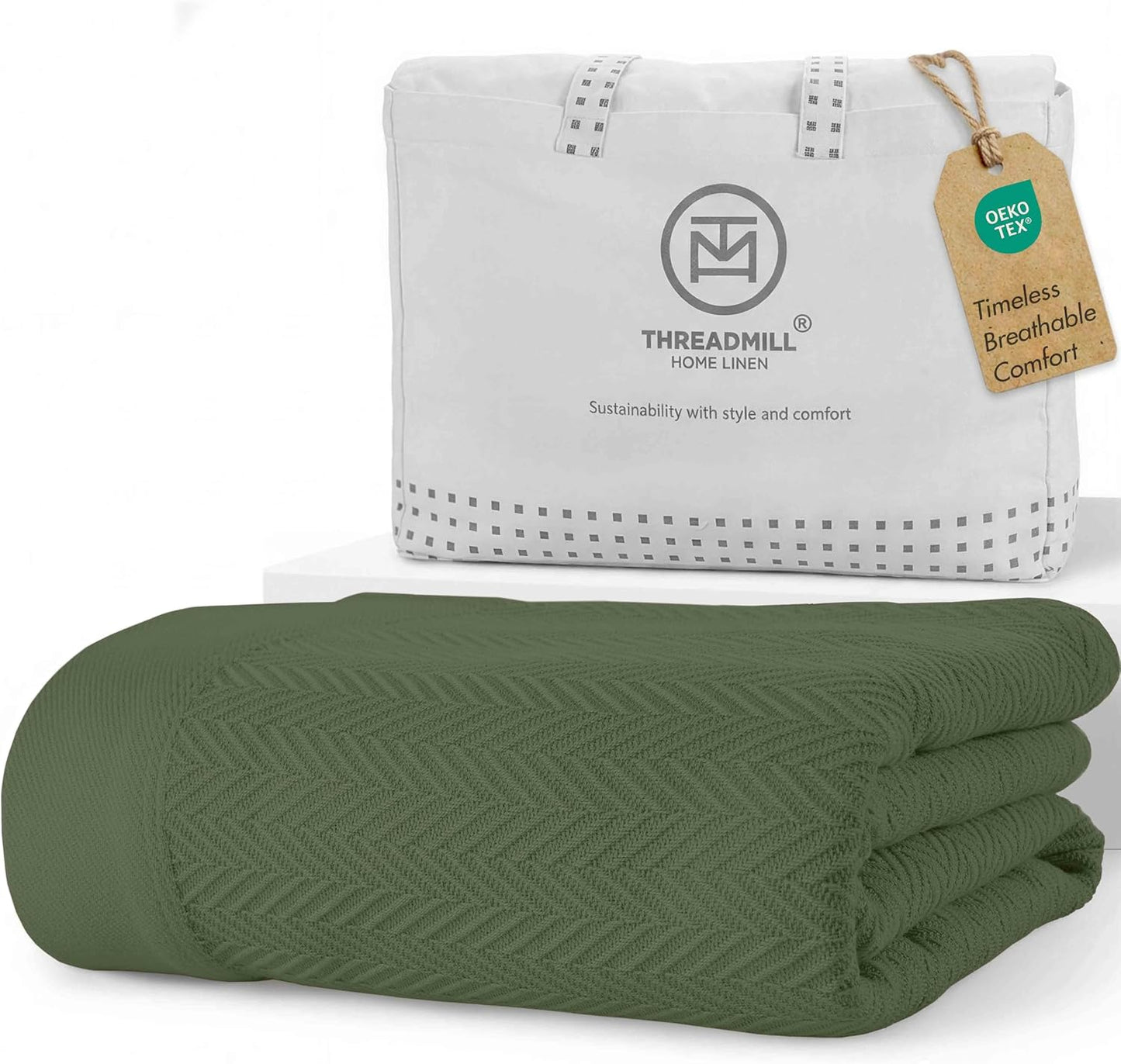 Threadmill Travel Blanket Cotton Viscose from Bamboo - Airplane Premium Soft Flight Grey Throw Blanket in Cloth Bag (Grey Color) Compact & Portable Blanket for Travel, Car, Picnic & Camping