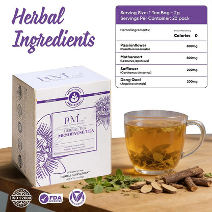 Puvi Care Menopause Tea, Dong Quai Tea for Hot Flash Relief, Herbal Tea bags Hormone BalancePassion Flower Tea Motherwort tea | Non-GMO, Sugar-Free, Gluten Free | Hot flash relief for women | 20 Bags
