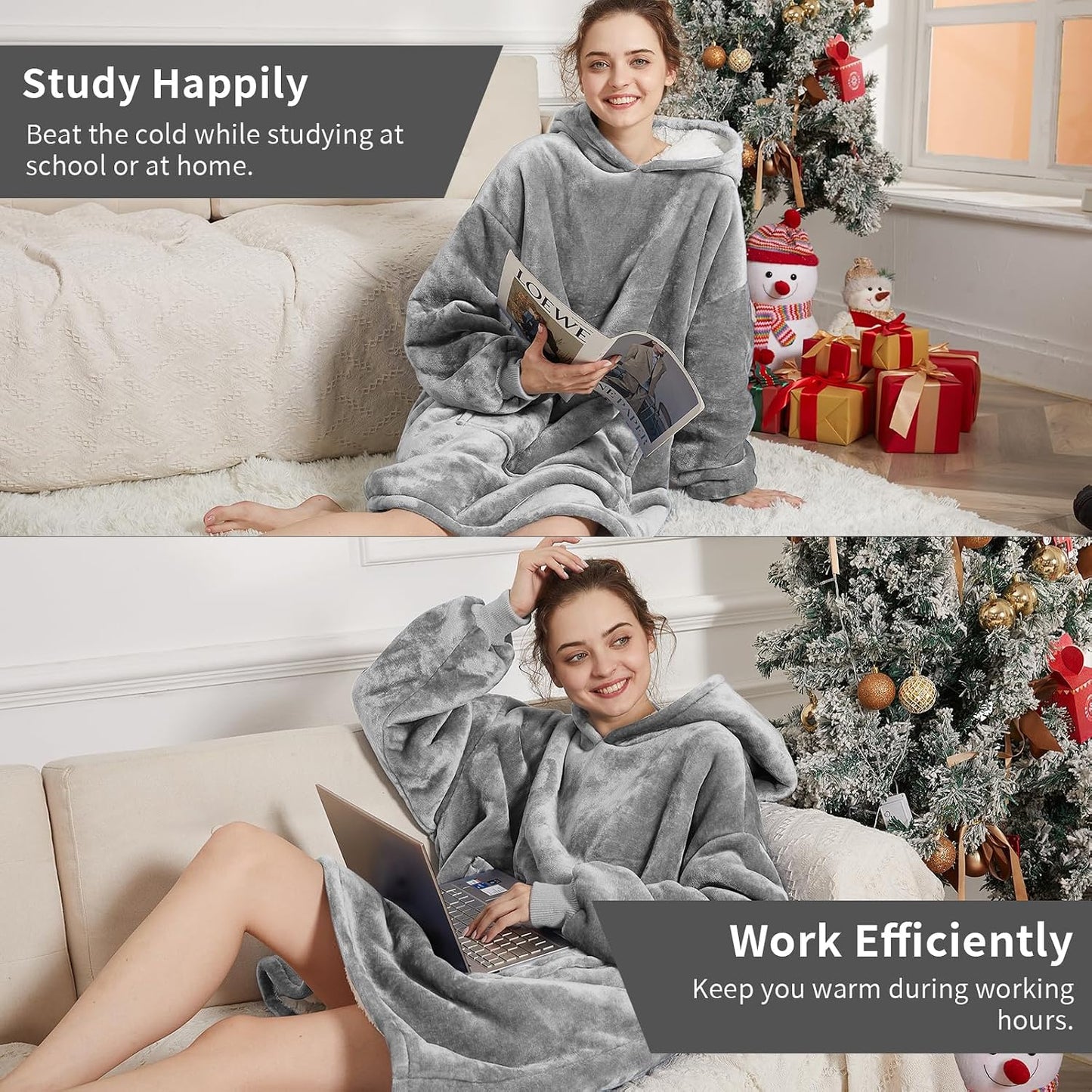 Aemilas Wearable Blanket Hoodie - Warm Sherpa Blanket Sweatshirt as Gifts for Adult Women Mom Men, One Size Fits All