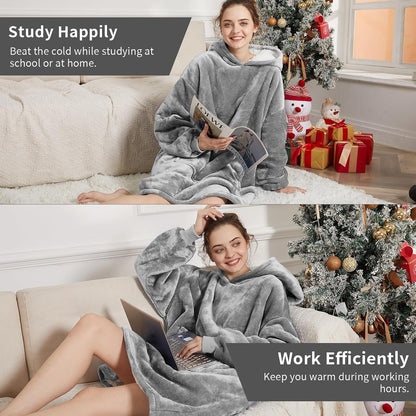 Aemilas Wearable Blanket Hoodie - Warm Sherpa Blanket Sweatshirt as Gifts for Adult Women Mom Men, One Size Fits All