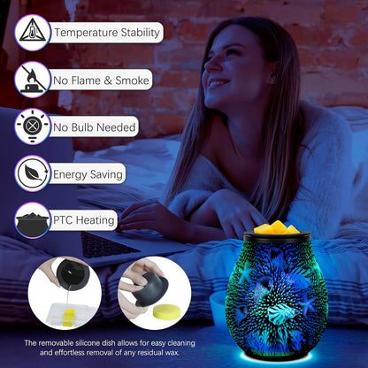 Wax Melt Warmer for Scented Wax- Glass Wax Melter for Home Fragrance with Removable Tray, Essential Oil Warmer Wax Cubes Burner Aroma Night Light for Home Office Bedroom Decor Gifts for Women