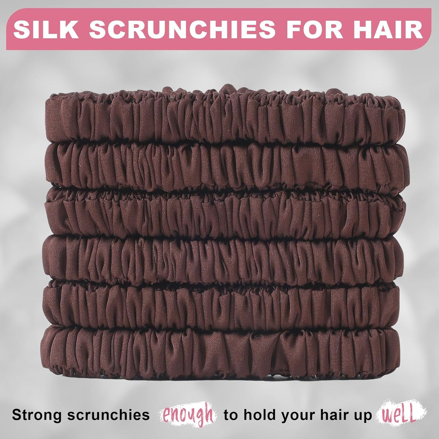 6Pcs Silk Hair Ties 100% Pure Mulberry Silk Scrunchies for Women Girls | No Hair Crease, Anti Frizz, Gentle Hold, No Damage, Black Brown Pink