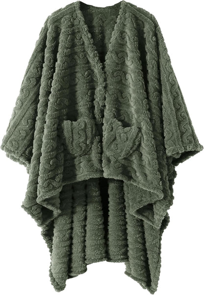 Wearable Blanket Poncho Cape Wrap for Adult, Cozy Sherpa Fleece Pocketed Shawl TV Throw Blankets for Office and Lounge(Purple,58'' x 64'')