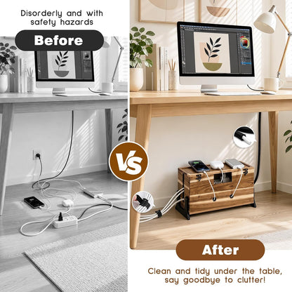 Extra Large Cable Management Box, 14.2-Inch Acacia Wood Cord Hider Box with Dual Locks and Magnetic Lid, Power Strip Cover and Cable Organizer for Desk, Floor, TV Wires and Home Office