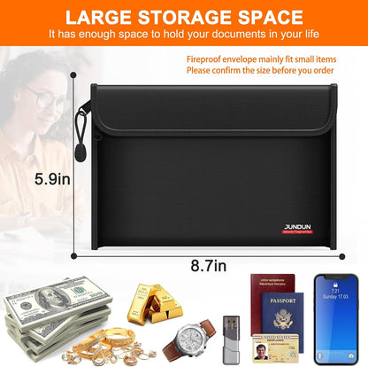 6400℉ Fireproof Money Bag,8.6”x 5.9” Dual Zippers 12 Layers
