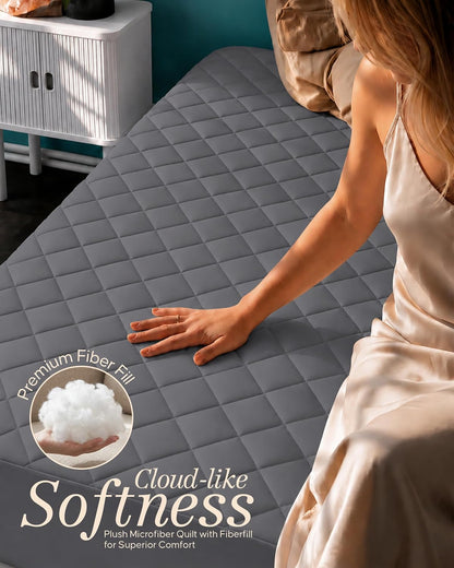 Quilted Fitted Mattress Pad, Queen Mattress Protector Topper with Deep Pocket Stretches up to 16 Inches, Machine Washable Mattress Cover by Utopia Bedding (White)