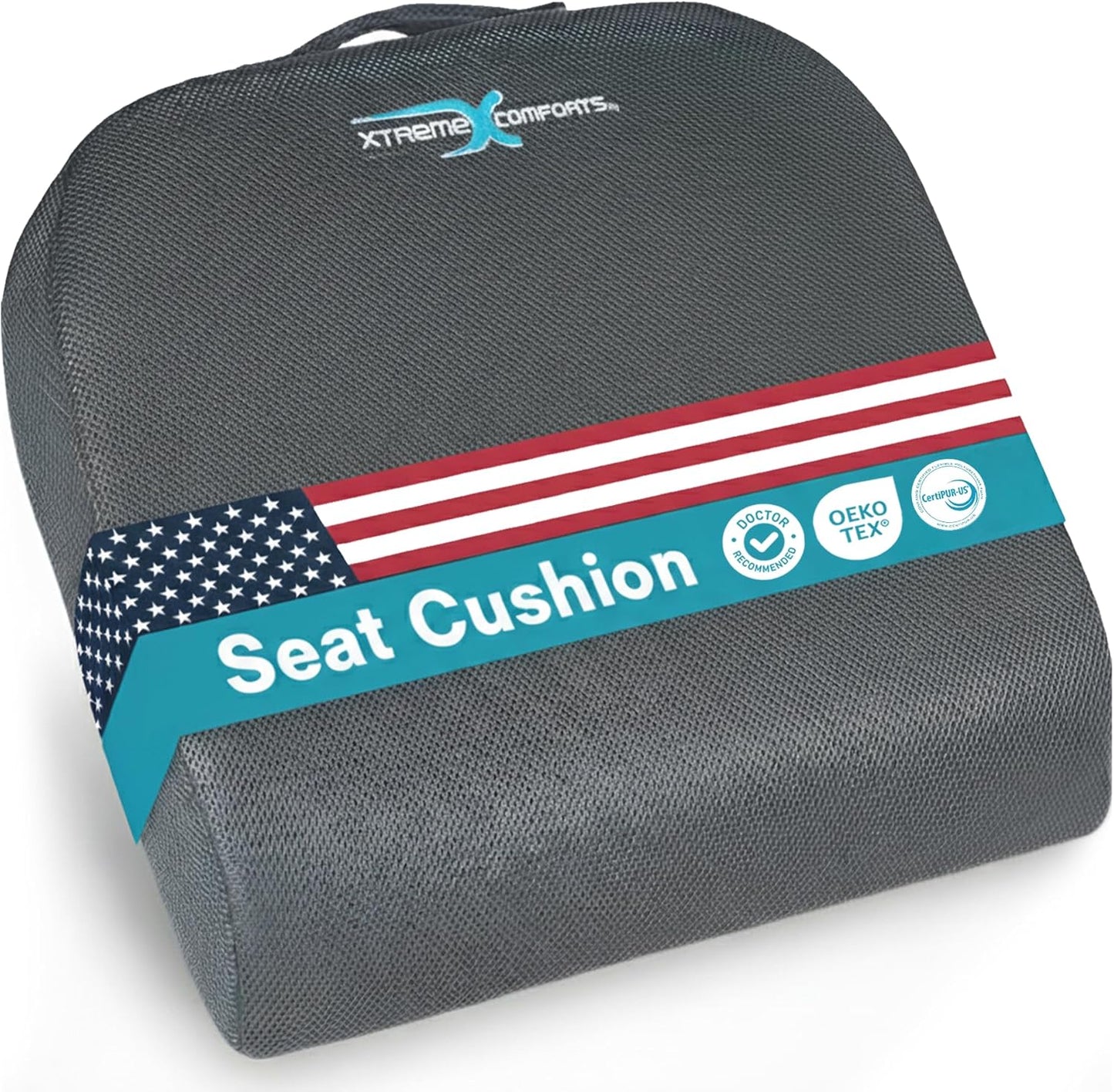 Xtreme Comforts Seat Cushions | Office Chair Cushions for Desk, Car, Wheelchair| Ergonomic Memory Foam Seat Cushion for Support & Comfort | Helps Improve Sitting Posture for Work & Body Relief (1 Pc)