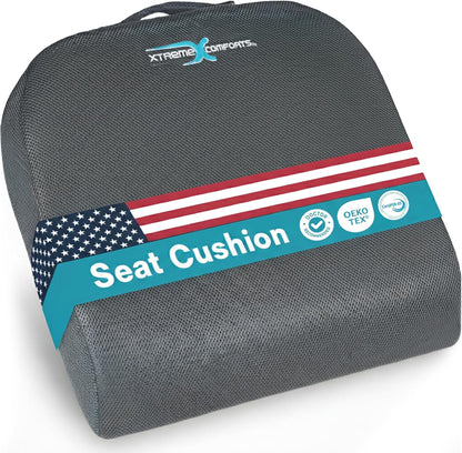 Xtreme Comforts Seat Cushions | Office Chair Cushions for Desk, Car, Wheelchair| Ergonomic Memory Foam Seat Cushion for Support & Comfort | Helps Improve Sitting Posture for Work & Body Relief (1 Pc)