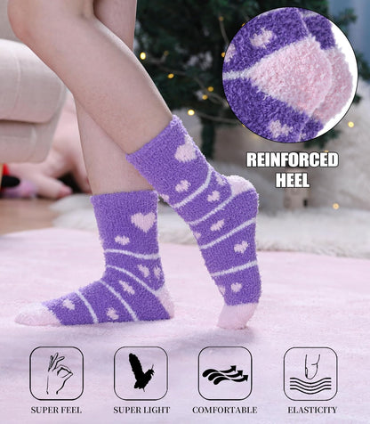 SDBING Fuzzy Socks for Women Soft Fluffy Home Sleeping Socks Cozy Warm Slipper Socks 6 or 5 Pairs