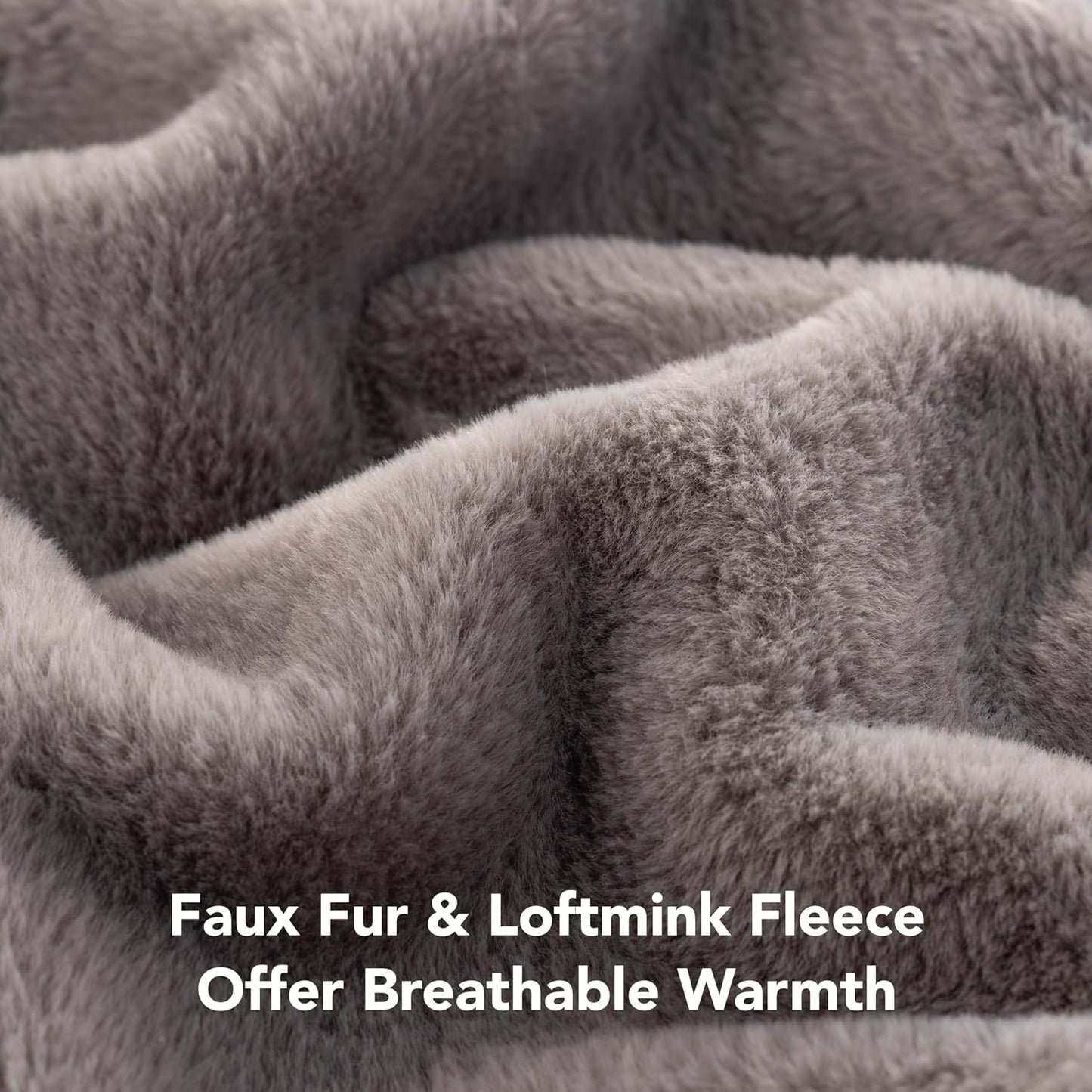 Berkshire Faux Fur Wearable Blanket, Cozy Reversible Loftmink Fleece Shawl with Hood & Side Pockets