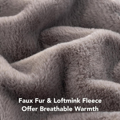 Berkshire Faux Fur Wearable Blanket, Cozy Reversible Loftmink Fleece Shawl with Hood & Side Pockets