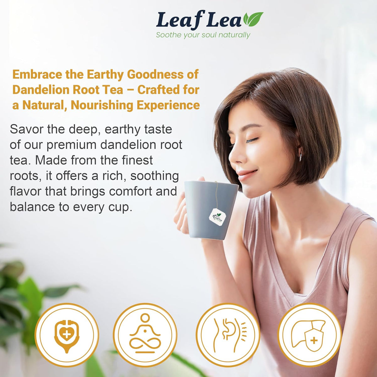 LeafLea Dandelion Root Tea Bags, Natural And Pure, 120 Count
