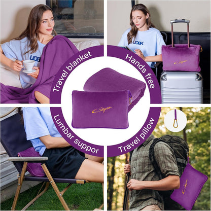 Compact Travel Blanket for Airplane, Premium Soft 2-in-1 Blanket with Pillowcase and Carry Bag, Lightweight Travel Essentials with Luggage Sleeve and Backpack Clip, Mint Green