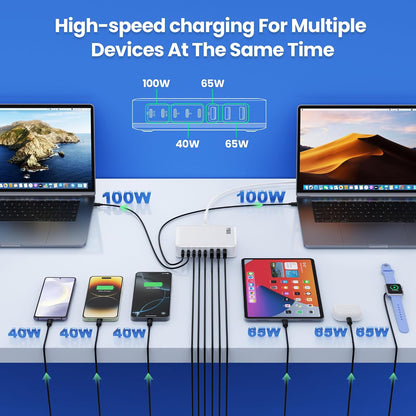 USB C Charger 200W USB C Charger Block,Upgraded GaN III 8-Port Fast Charging Station Hub,PD 65W Laptop Charging Adapter Compatible with MacBook Pro/Air,DELL,Steam Deck,iPhone 16/15/14,Galaxy S23/22