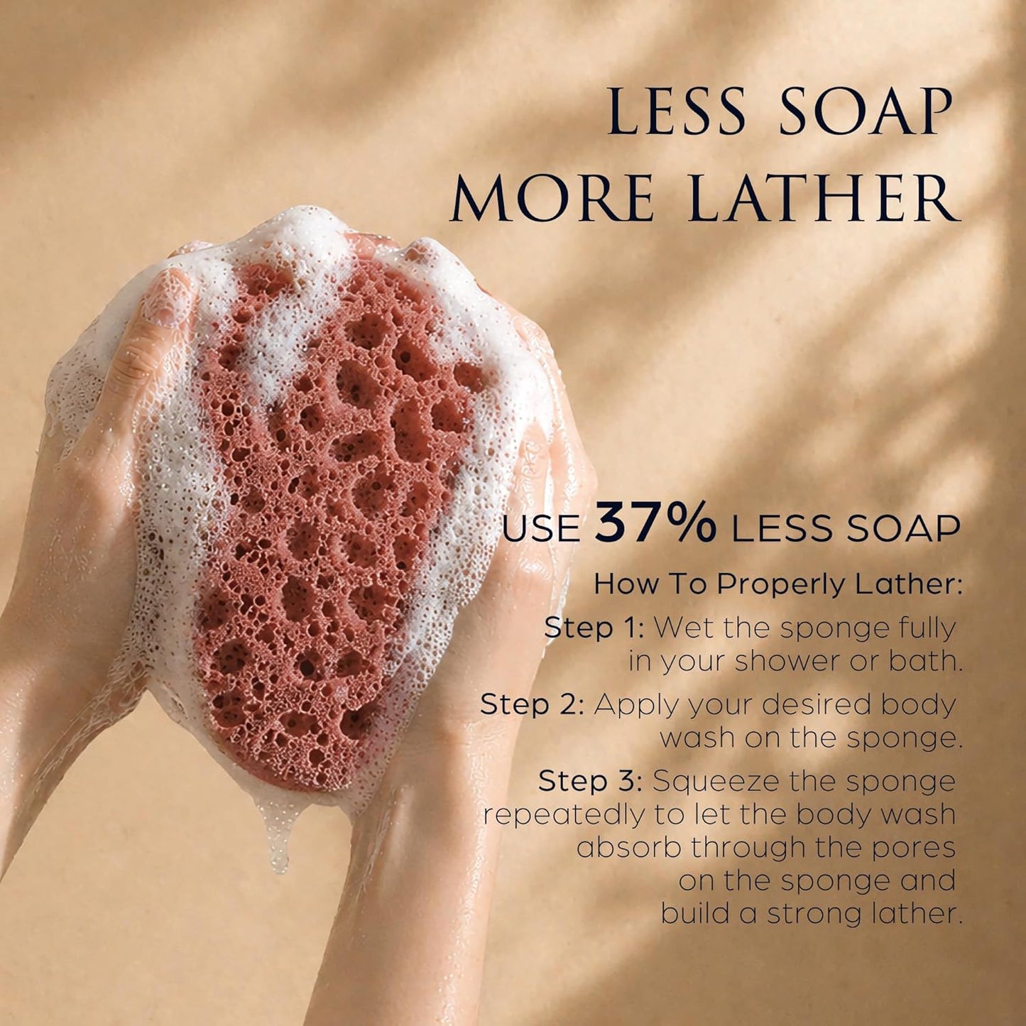 Spongentle Loofah Sponge for Shower and Bathing, Bath Sponge with Dual Texture, Shower Pouf for Gentle and Deep Exfoliation, Large Size Body Scrubber for Men & Women, PU Foam, 37% More Lather, 3 Pack