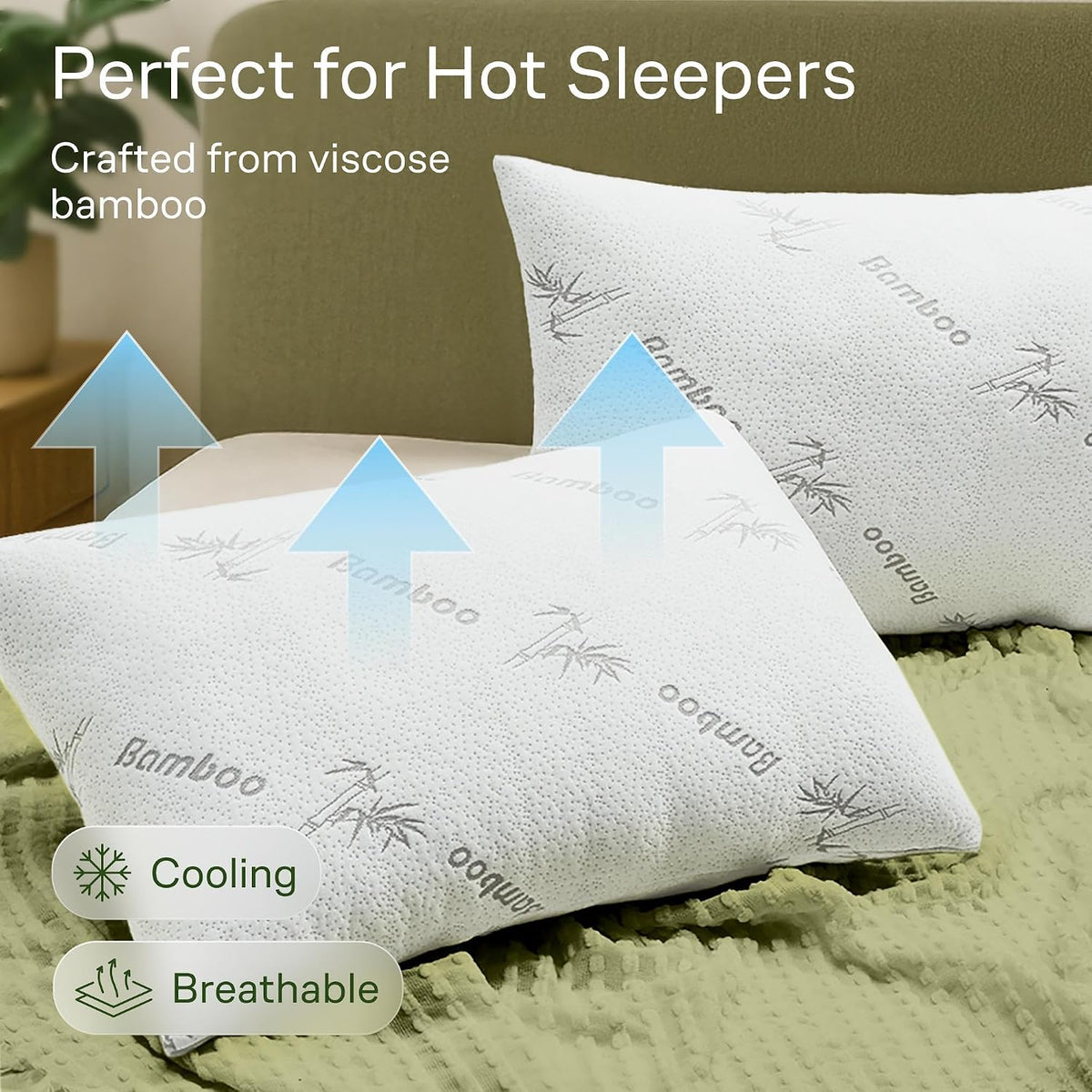 Cloud-Like Pillow Protectors with Zipper Standard Size - Breathable Cooling Pillow Covers for Hot Sleeprers - 100% Resistant to Stains, Dust & Dirt (White 2-Pack)