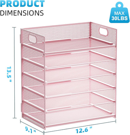 Marbrasse 6 Tier Paper Organizer Letter Tray - Mesh Desk File Organizer with Handle, Paper Sorter Organizer for Letter/A4 Office File Folder Holder - Black