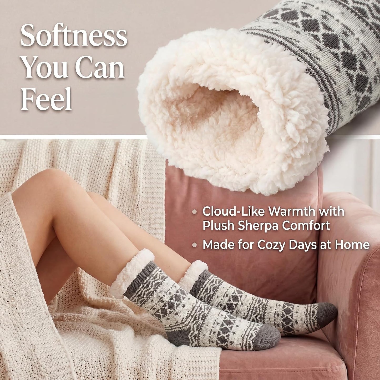 Cozylook Fuzzy Slipper Socks for Women with Grips Warm Cozy Soft Non-Slip Winter Socks Cozy Gift Idea