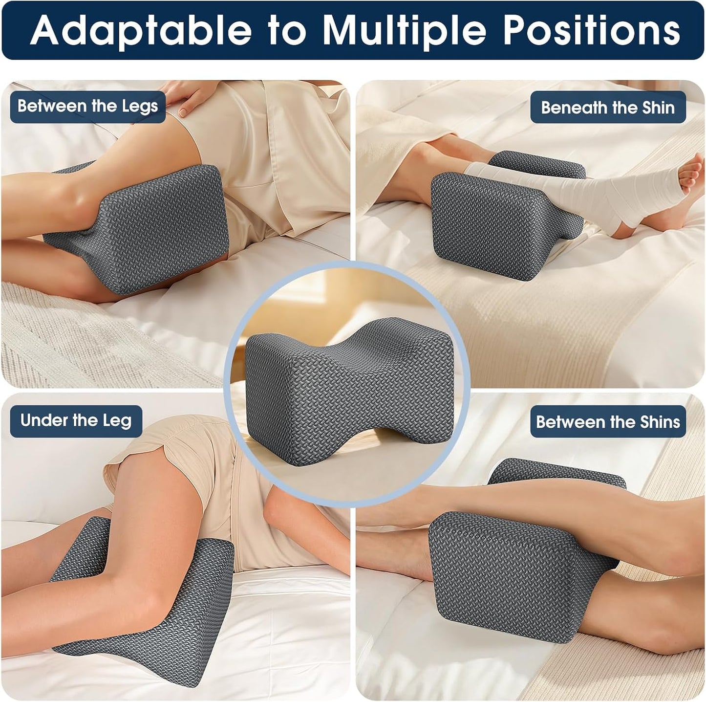 BlissTrends Memory Foam Knee Pillow, Knee Pillow for Side Sleepers, Leg Pillows for Sleeping Blood Circulation, Elevation Pillow for Spine Aligning, Sciatica, Back, Hip, Knee, Ankle Pain, Grey