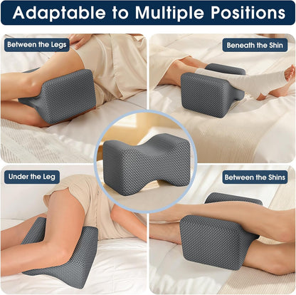 BlissTrends Memory Foam Knee Pillow, Knee Pillow for Side Sleepers, Leg Pillows for Sleeping Blood Circulation, Elevation Pillow for Spine Aligning, Sciatica, Back, Hip, Knee, Ankle Pain, Grey